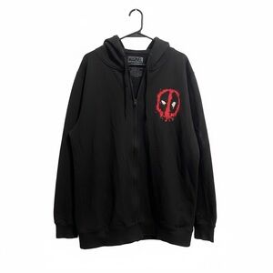 Official Marvel Deadpool Black Zip-Up Hoodie Sweatshirt with Red logo
